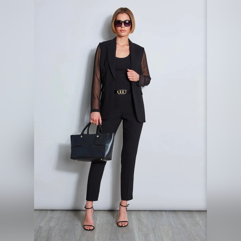 ❤️ ELIE TAHARI HIGH RISE SLIM FIT CREPE PANTS /TROUSERS, BLACK, 2 (26) - Picture 1 of 15